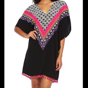 Trina Turk Black and Pink Patterned Swim Coverup